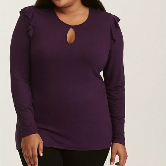 Torrid Tops - Torrid Purple Super Soft Key Hole Ruffle Shirt 4X